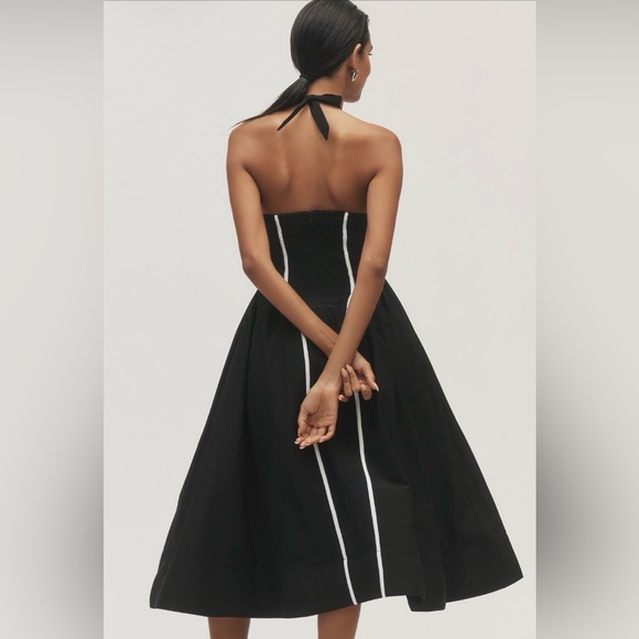 ✨ Anthropologie Halter V-Neck Fit & Flare Midi Dress Sz XS - Picture 2 of 6